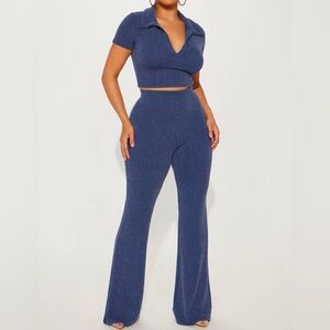 Ribbed Pant Set - Short Sleeve